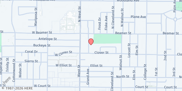 Map showing Woodland Hispanic Foursquare Church at 23 Grand Ave, Woodland, CA