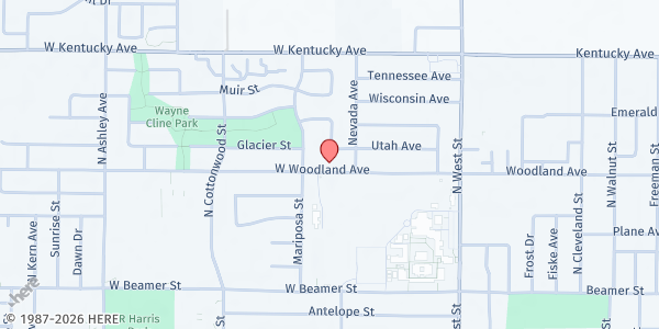 Map showing Yolo Food Bank - Woodland Distribution at 108 W Woodland Ave, Woodland, CA