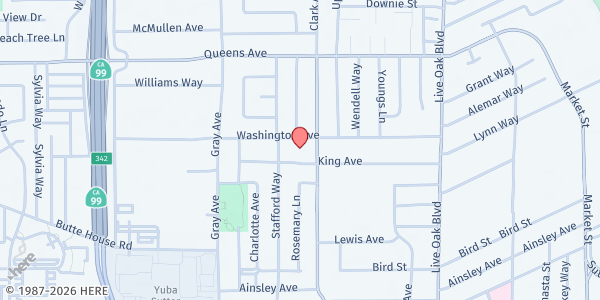 Map showing Cornerstone of Hope Food Pantry at 700 Washington Ave., Yuba City, CA