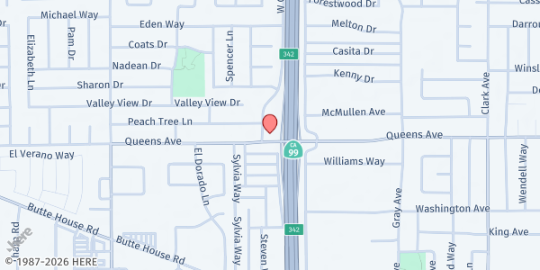 Map showing The Bride Church at 1321 Peach Tree Lane, Yuba City, CA