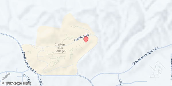 Map showing Crafton Hills College at 11711 Sand Canyon Rd, Yucaipa, CA
