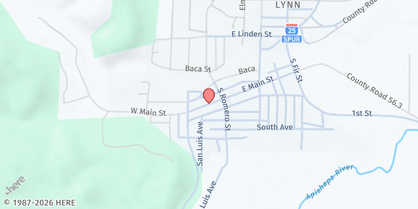 Map showing In Faith Unspeakable Gift Fellowship - Food Distribution Center at 125 W Main St, Aguilar, CO