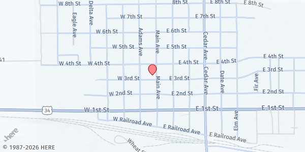 Map showing Akron United Methodist Church at 101 W 3rd St, Akron, CO