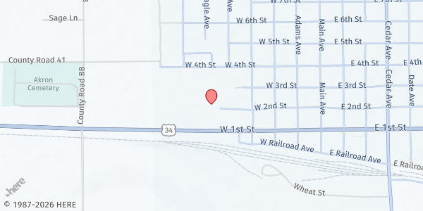 Map showing FBR Mobile Pantry - Washington County Fairgrounds/Akron at 551 W. 2nd St., Akron, CO