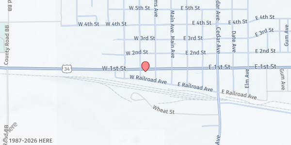Map showing Washington County Connections at 252 W 1st St, Akron, CO