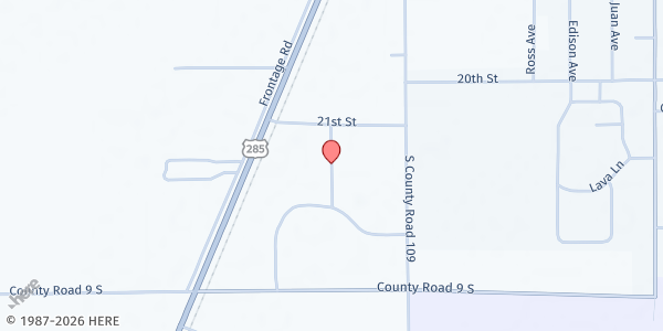 Map showing Alamosa Food Bank Warehouse at 8735 Independence Dr., Alamosa, CO