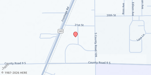 Map showing Alamosa Food Bank Warehouse at 8735 Independence Dr, Alamosa, CO