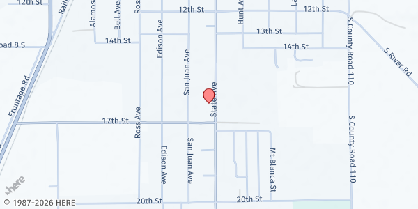 Map showing RMSER Alamosa at 1619 State Ave, Alamosa, CO