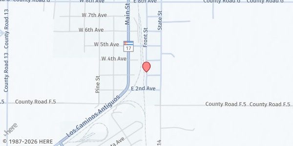 Map showing Antonito Food Bank at 301 Front Street, Antonito, CO