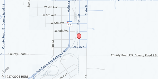 Map showing La Puente- Antonito Food Pantry at 301 Front St., Antonito, CO