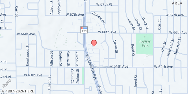 Map showing Abundant Life Community Church at 6520 Wadsworth Blvd., Arvada, CO