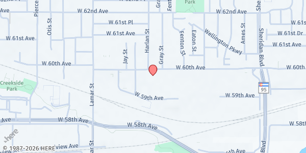 Map showing Agape Life Church at 5970 W. 60th Ave., Arvada, CO