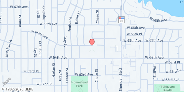 Map showing Fellowship Covenant Church at 5615 West 64th St, Arvada, CO