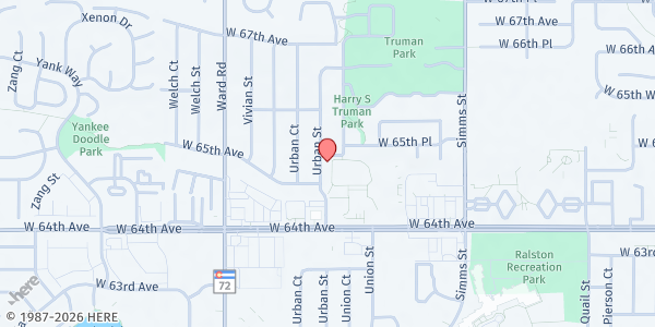 Map showing In Spirit and Truth Food Bank at 6524 Urban St., Arvada, CO