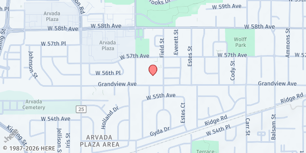 Map showing Peace Lutheran Church at 5675 Field St., Arvada, CO