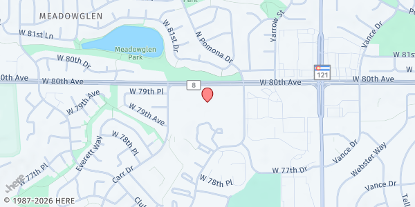 Map showing Revive Church at 8270 W. 80th Ave., Arvada, CO