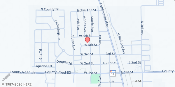 Map showing First Lutheran Church at 402 Graeffe Ave., Ault, CO