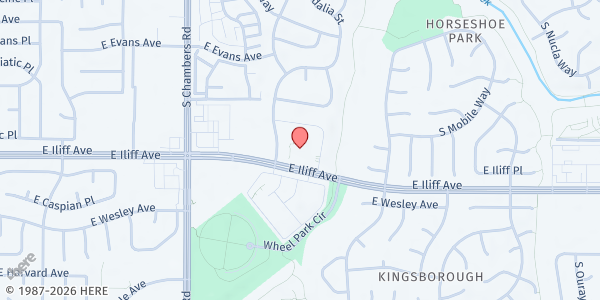 Map showing All Saints Lutheran Church at 15625 E. Iliff Ave., Aurora, CO