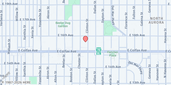 Map showing Aurora Interfaith Task Force at 1553 Clinton St, Aurora, CO
