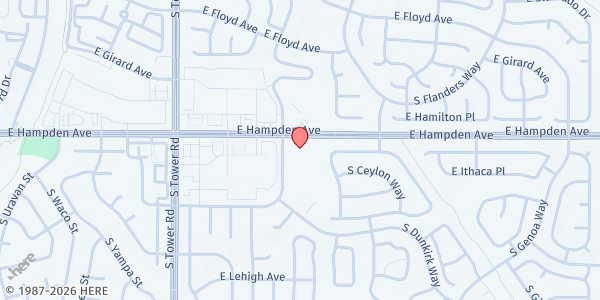 Map showing Calvary Chapel - Aurora at 18900 E. Hampden Ave., Aurora, CO