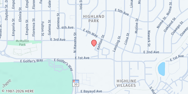 Map showing Centro Nueva Iglesia Apostolic at 242 Havana St., Aurora, CO