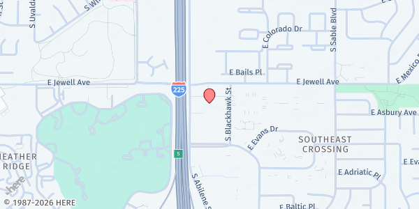 Map showing Colorado Community Church at 14000 E Jewell Ave, Aurora, CO