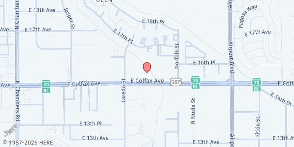 Map showing Colorado Muslim Community Center at 16251 E Colfax Ave, Aurora, CO