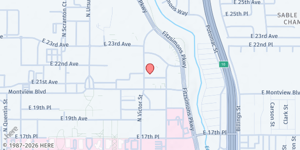 Map showing Comitis Crisis Center at 2178 Victor St., Aurora, CO