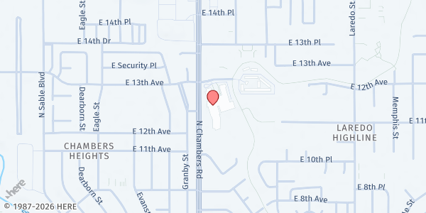 Map showing FBR Mobile Pantry – Hinkley High School at 1250 Chambers Rd., Aurora, CO