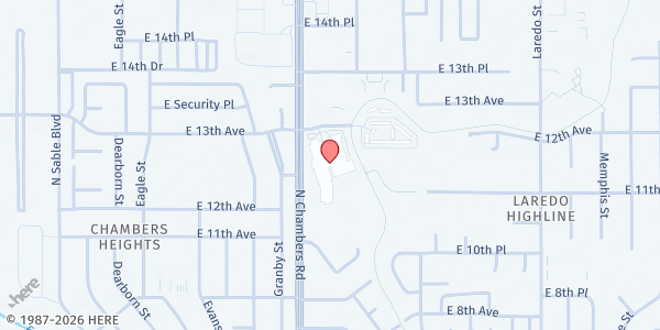 Map showing Food Bank of the Rockies Mobile Pantry - Hinkley High School at 1250 Chambers Rd, Aurora, CO