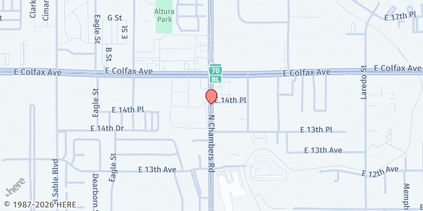 Map showing Jewish Family Services- Altura Plaza (WIC) at 15400 E 14th Pl, Aurora, CO