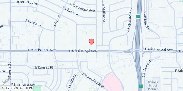 Map showing Mississippi Avenue Baptist Church at 13231 E Mississippi Ave, Aurora, CO