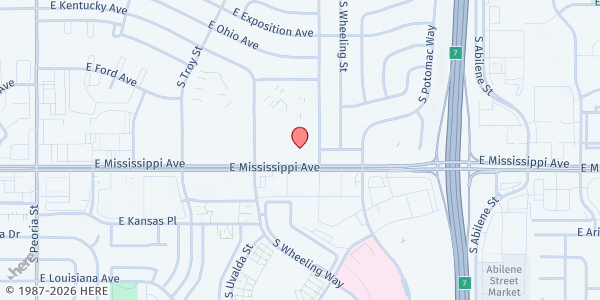 Map showing Mississippi Avenue Baptist Church at 13231 E. Mississippi Ave., Aurora, CO