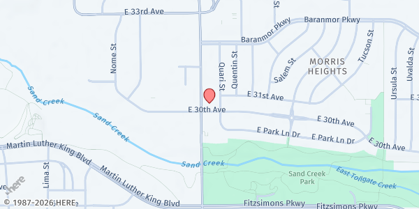 Map showing Montbello Peoria Crossing Apt at 3002 Peoria St, Aurora, CO