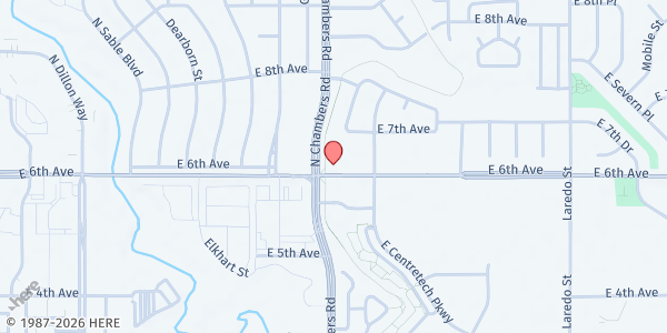 Map showing Open Heavens Church International at 15343 E 6th Ave, Aurora, CO