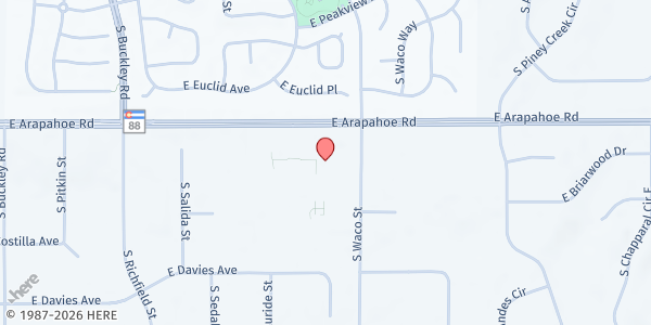 Map showing Our Lady of Loreto at 18000 E Arapahoe Rd, Aurora, CO