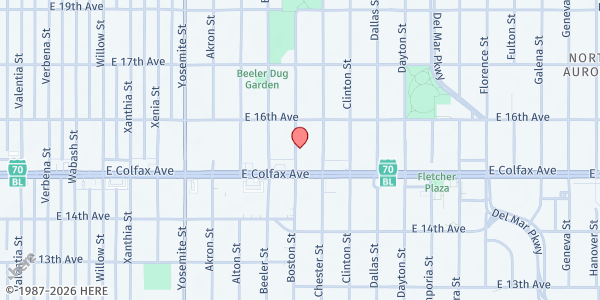 Map showing Restoration Outreach Programs at 1540 Boston St, Aurora, CO