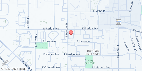 Map showing Rising Star Missionary Baptist Church at 1500 S. Dayton St., Aurora, CO