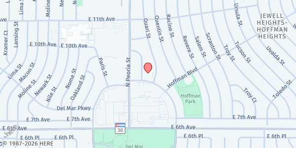 Map showing Salvation Army - Aurora at 802 Quari Ct., Aurora, CO