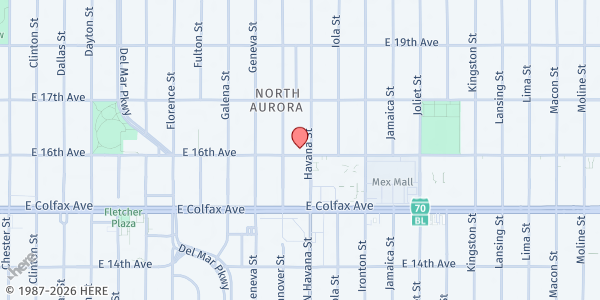 Map showing Village Exchange Center at 1609 Havana St, Aurora, CO