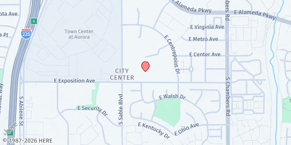 Map showing We Don't Waste - Kaiser Centrepoint Mobile Food Market at 14701 E Exposition Ave, Aurora, CO