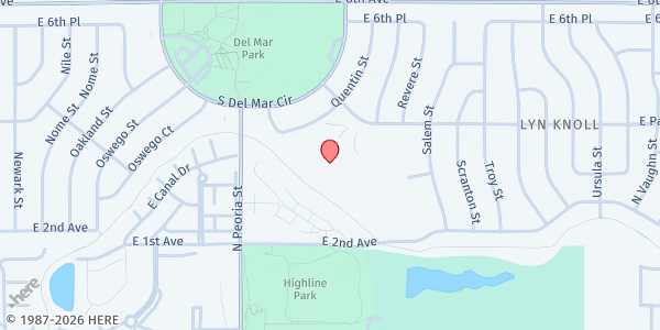 Map showing We Don't Waste - Mobile Food Market -  APS Avenues at 12310 E Parkview Dr, Aurora, CO