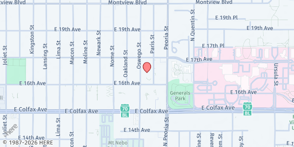 Map showing WeeCycle Paris Elementary at 1635 Paris St, Aurora, CO