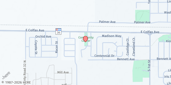 Map showing Bennett Community Food Bank at 1100 E Colfax Ave, Bennett, CO