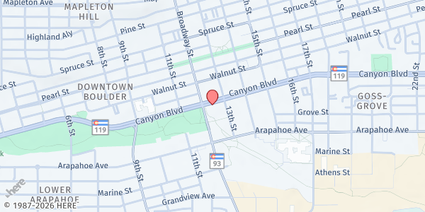 Map showing Boulder Bandshell at 1212 Canyon Blvd., Boulder, CO