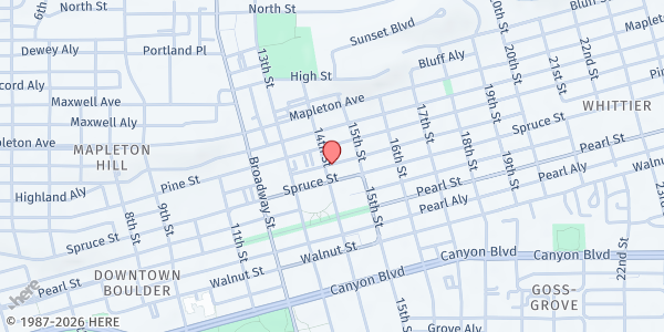 Map showing Boulder County Aids Project - Boulder at 2118 14th Street, Boulder, CO