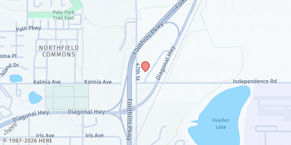 Map showing Boulder Meals on Wheels - Main Office at 3701 Canfield St., Boulder, CO