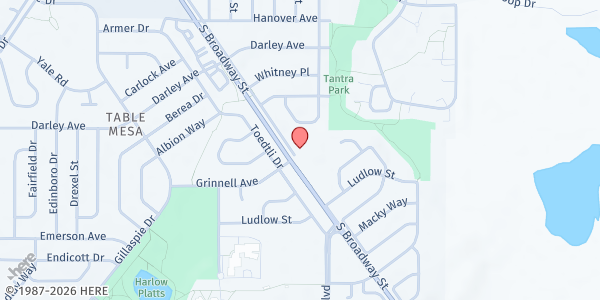 Map showing Community Food Pantry - Cornerstone Boulder at 1190 S Lashley Ln, Boulder, CO