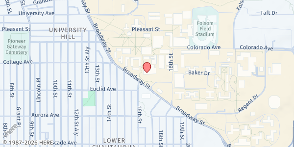 Map showing CU Boulder Buff Pantry at 1669 Euclid Ave., Boulder, CO