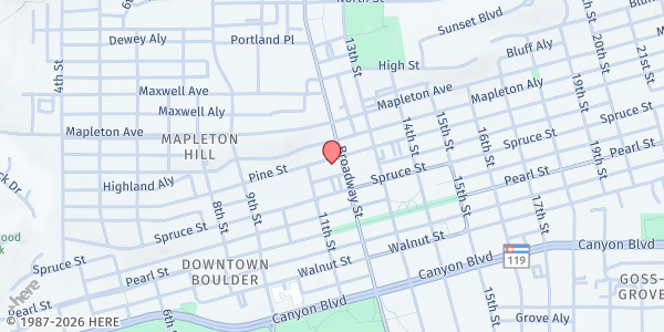 Map showing First Congregational Church at 1128 Pine St., Boulder, CO